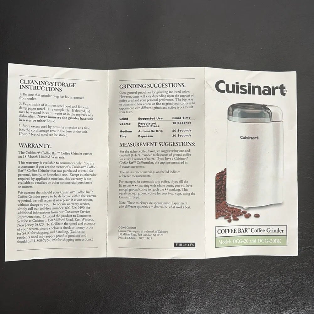 Cuisinart Coffee Grinder model DCG-20N
